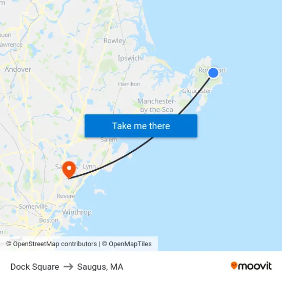 Dock Square to Saugus, MA map