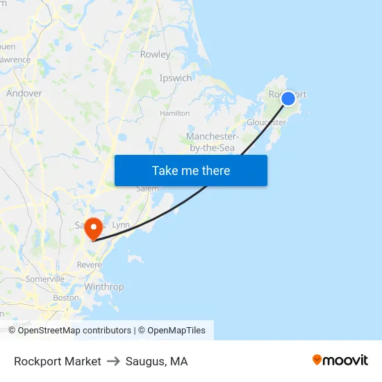 Rockport Market to Saugus, MA map