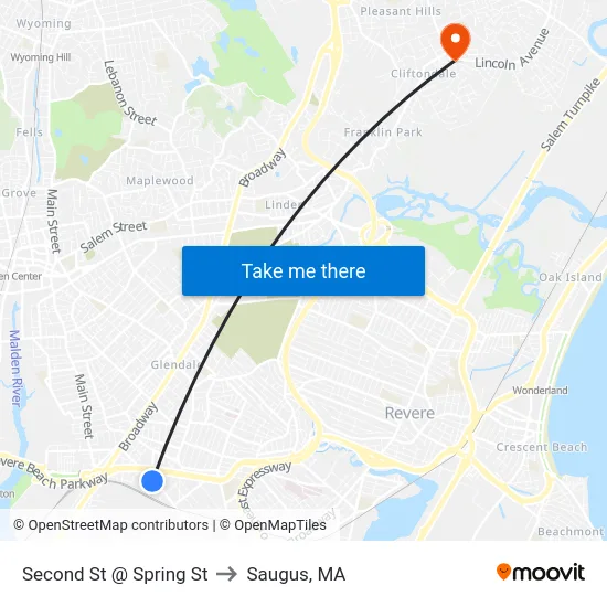 Second St @ Spring St to Saugus, MA map