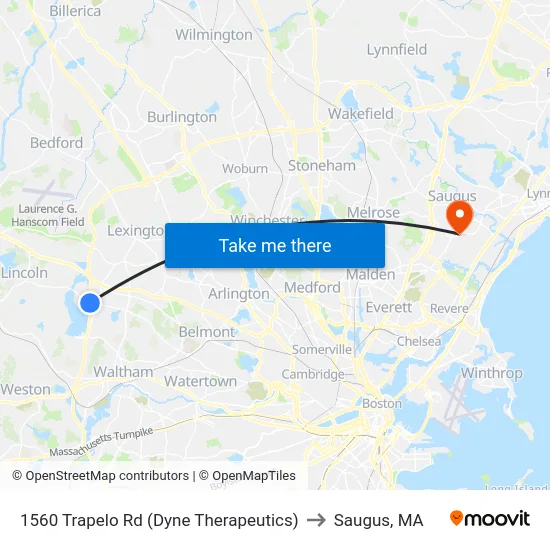 1560 Trapelo Rd  (Dyne Therapeutics) to Saugus, MA map