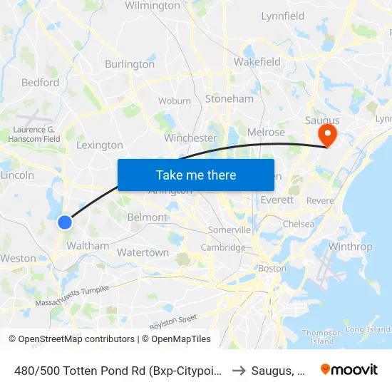 480/500 Totten Pond Rd  (Bxp-Citypoint) to Saugus, MA map
