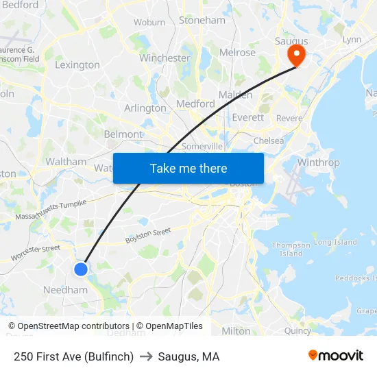 250 First Ave  (Bulfinch) to Saugus, MA map