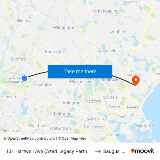 131 Hartwell Ave  (Azad Legacy Partners) to Saugus, MA map