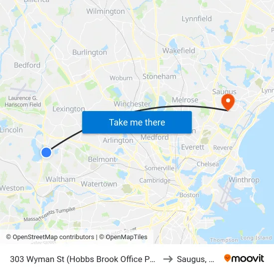 303 Wyman St  (Hobbs Brook Office Park) to Saugus, MA map