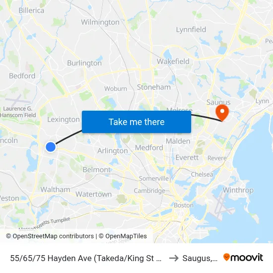 55/65/75 Hayden Ave  (Takeda/King St Properties) to Saugus, MA map