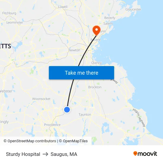 Sturdy Hospital to Saugus, MA map