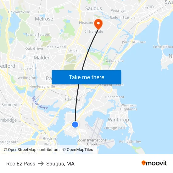 Rcc Ez Pass to Saugus, MA map