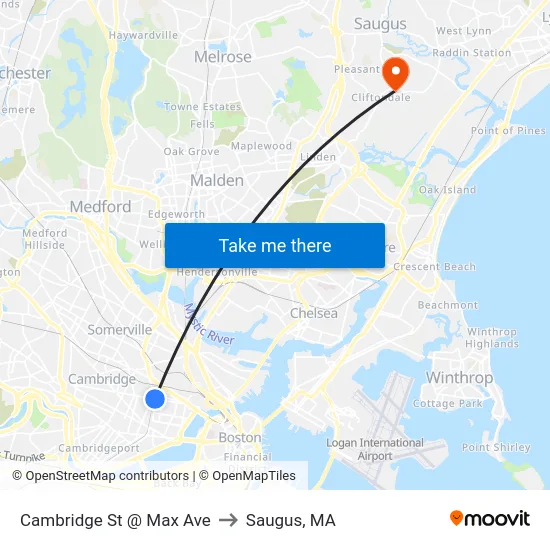 Cambridge St @ Max Ave to Saugus, MA map