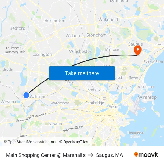 Main Shopping Center @ Marshall's to Saugus, MA map