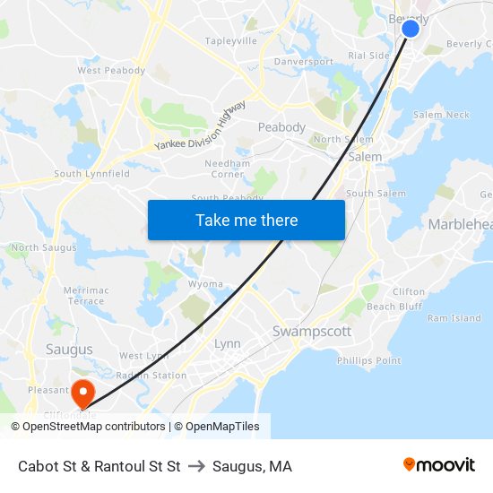 Cabot St & Rantoul St St to Saugus, MA map