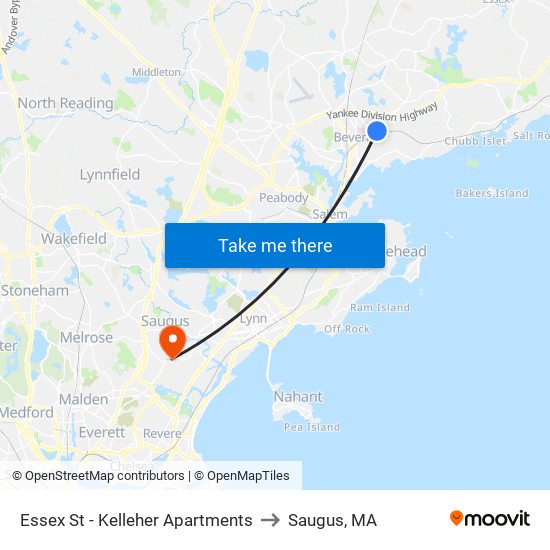 Essex St - Kelleher Apartments to Saugus, MA map