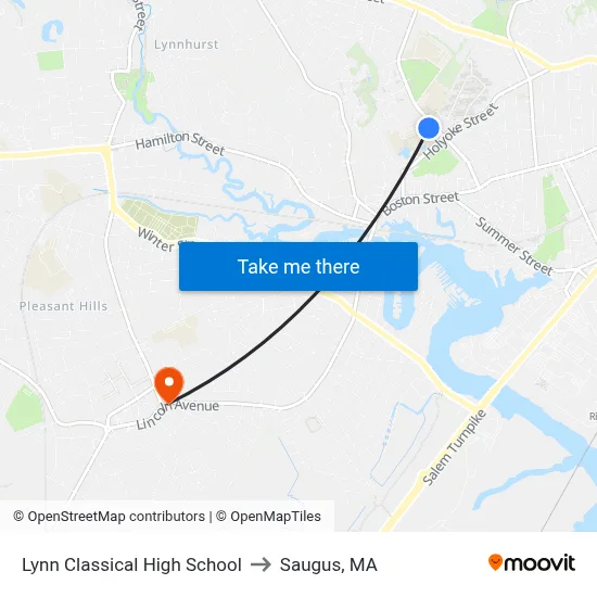 Lynn Classical High School to Saugus, MA map