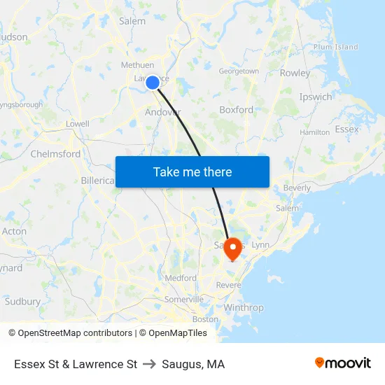 Essex St & Lawrence St to Saugus, MA map