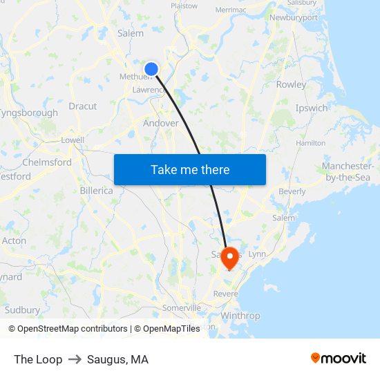 The Loop to Saugus, MA map