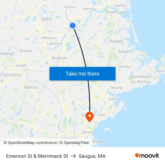 Emerson St & Merrimack St to Saugus, MA map