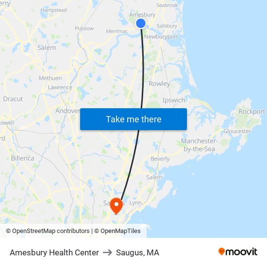 Amesbury Health Center to Saugus, MA map