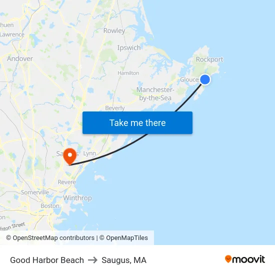 Good Harbor Beach to Saugus, MA map