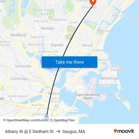 Albany St @ E Dedham St to Saugus, MA map