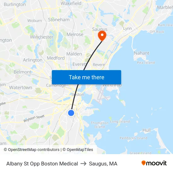 Albany St Opp Boston Medical to Saugus, MA map