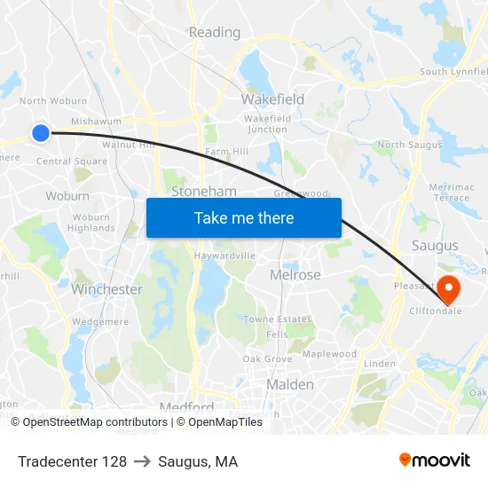 Tradecenter 128 to Saugus, MA map