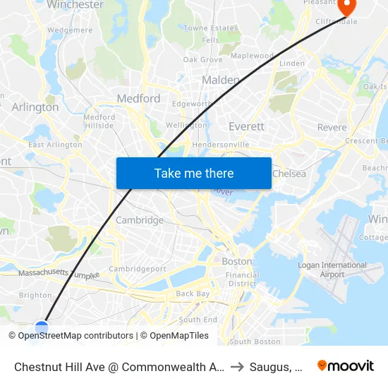 Chestnut Hill Ave @ Commonwealth Ave to Saugus, MA map