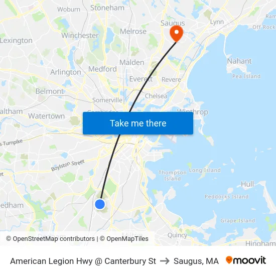 American Legion Hwy @ Canterbury St to Saugus, MA map