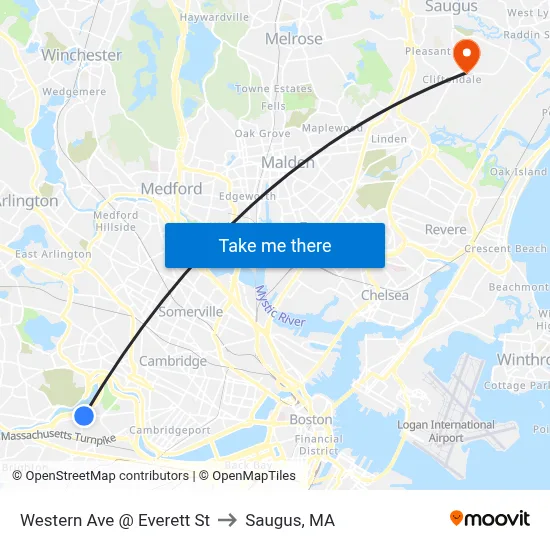Western Ave @ Everett St to Saugus, MA map