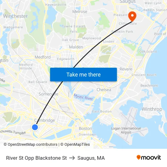 River St Opp Blackstone St to Saugus, MA map