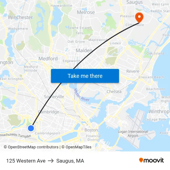 125 Western Ave to Saugus, MA map