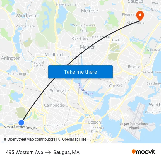 495 Western Ave to Saugus, MA map