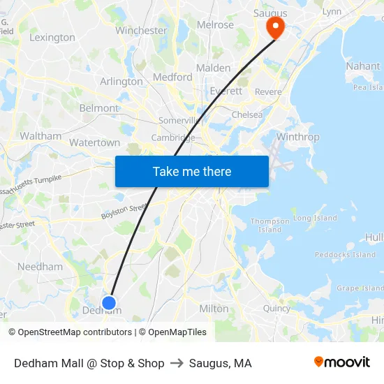 Dedham Mall @ Stop & Shop to Saugus, MA map