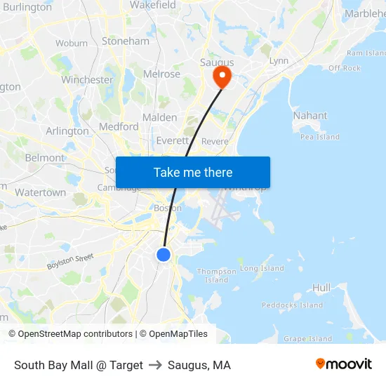 South Bay Mall @ Target to Saugus, MA map