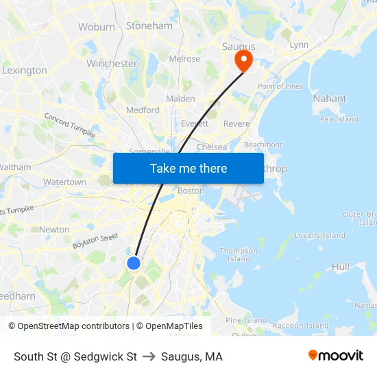 South St @ Sedgwick St to Saugus, MA map