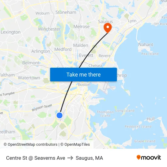 Centre St @ Seaverns Ave to Saugus, MA map