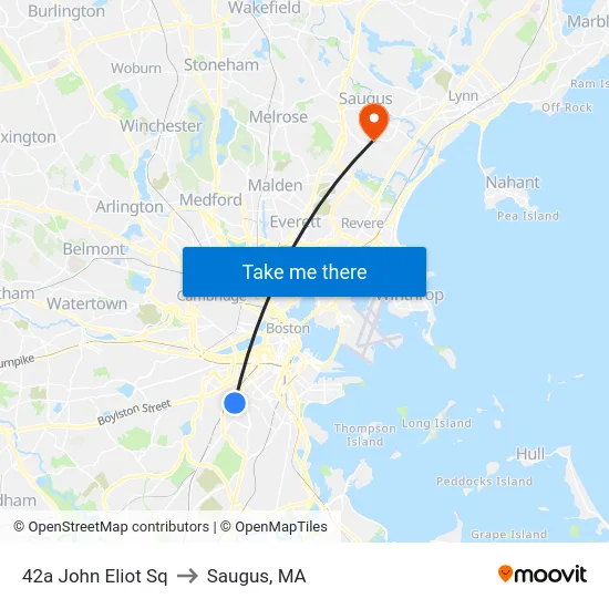 42a John Eliot Sq to Saugus, MA map