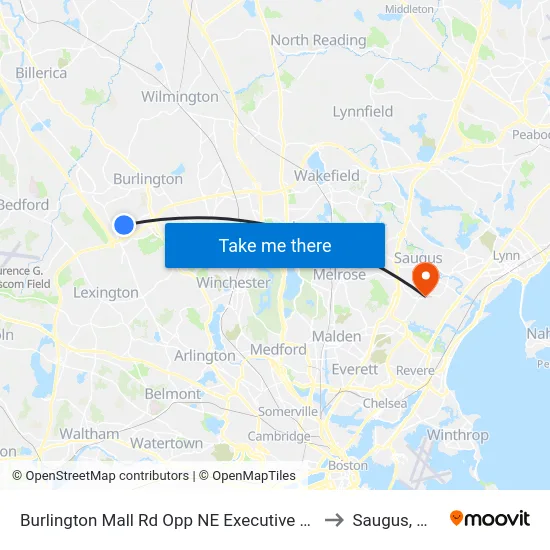 Burlington Mall Rd Opp NE Executive Pk to Saugus, MA map