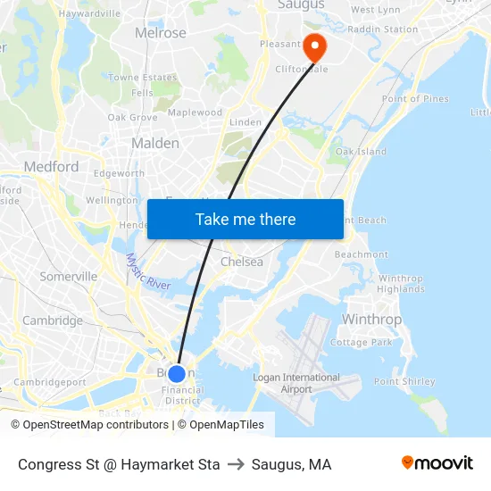 Congress St @ Haymarket Sta to Saugus, MA map