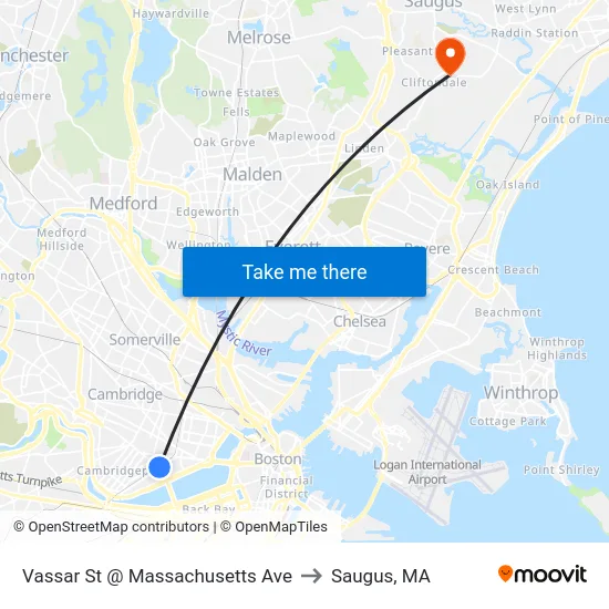 Vassar St @ Massachusetts Ave to Saugus, MA map