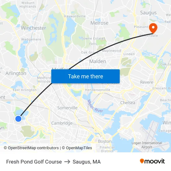 Fresh Pond Golf Course to Saugus, MA map