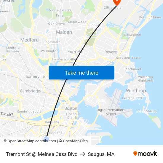 Tremont St @ Melnea Cass Blvd to Saugus, MA map