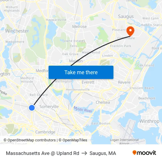 Massachusetts Ave @ Upland Rd to Saugus, MA map