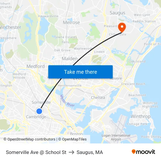 Somerville Ave @ School St to Saugus, MA map