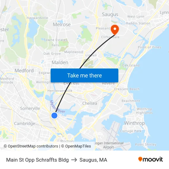 Main St Opp Schraffts Bldg to Saugus, MA map
