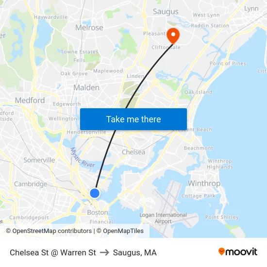 Chelsea St @ Warren St to Saugus, MA map