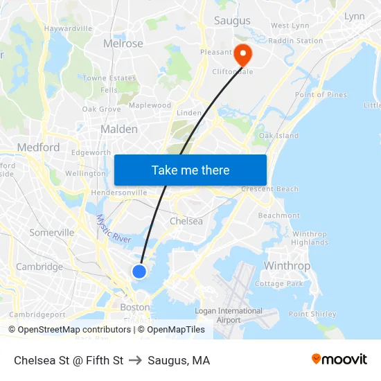 Chelsea St @ Fifth St to Saugus, MA map