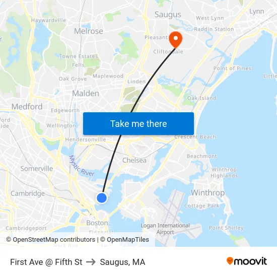 First Ave @ Fifth St to Saugus, MA map