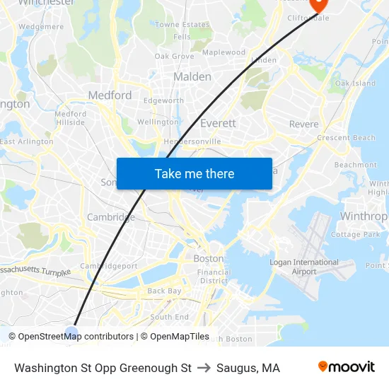 Washington St Opp Greenough St to Saugus, MA map