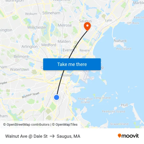 Walnut Ave @ Dale St to Saugus, MA map