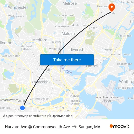 Harvard Ave @ Commonwealth Ave to Saugus, MA map