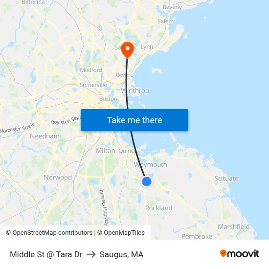 Middle St @ Tara Dr to Saugus, MA map